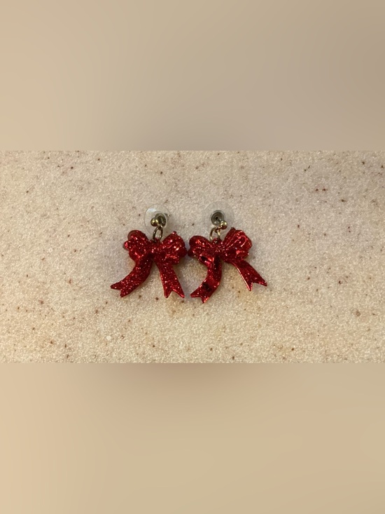 Jewelry - Red Glitter Bow Dangle Earrings